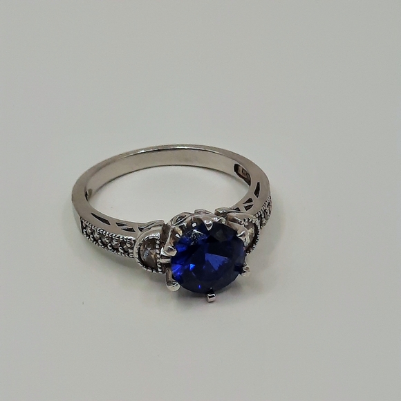 Sterling Silver 925 Ring Lab Created Engagement Sapphire Vintage Sz 8 - Picture 11 of 11